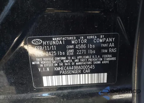 2011 Hyundai Sonata Hybrid z USA, uszkodzony, nr VIN KMHEC4A49BA000545